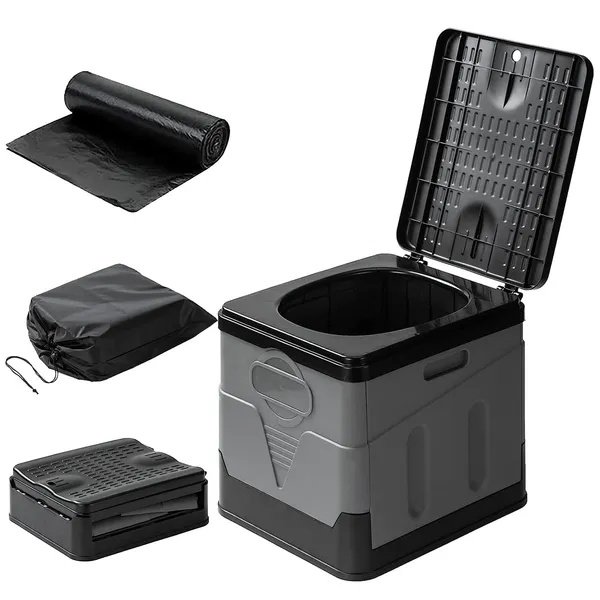 Portable Toilet For Car Camping Boating Hiking Outdoor Travel Potty With Carry Bag Foldable Emergency Toilet With Lid Trash Bags